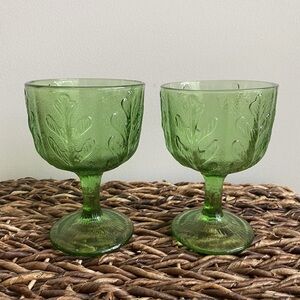 FTD 1975 Oak leaf green glass Pedestal Goblets